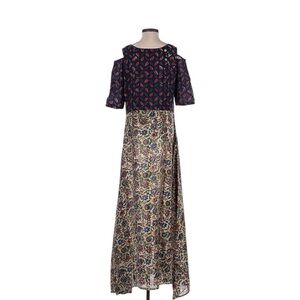 Cold-Shoulder Mixed Print Maxi Dress - Navy & Multi